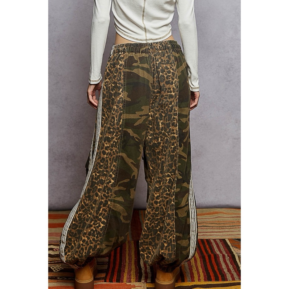 POL Olive Camo Leopard Wide Leg Pull On Pants | Balloon Leg Joggers - Picture 4 of 7